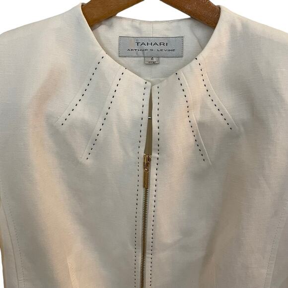 Tahari White Blazer Jacket With White Sleeveless Top Linen Women Size 4 - Picture 3 of 12